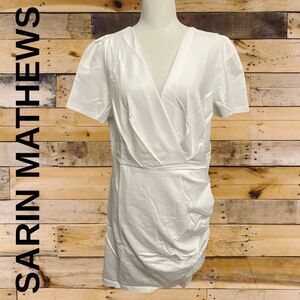 SARIN MATHEWS V neck, Mini Bodycon Dress, Short Sleeve Ruched Wrap, Size XL